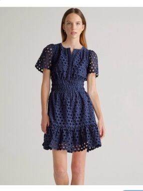 Quince navy blue eyelet mini dress made with 100% organic cotton, size small